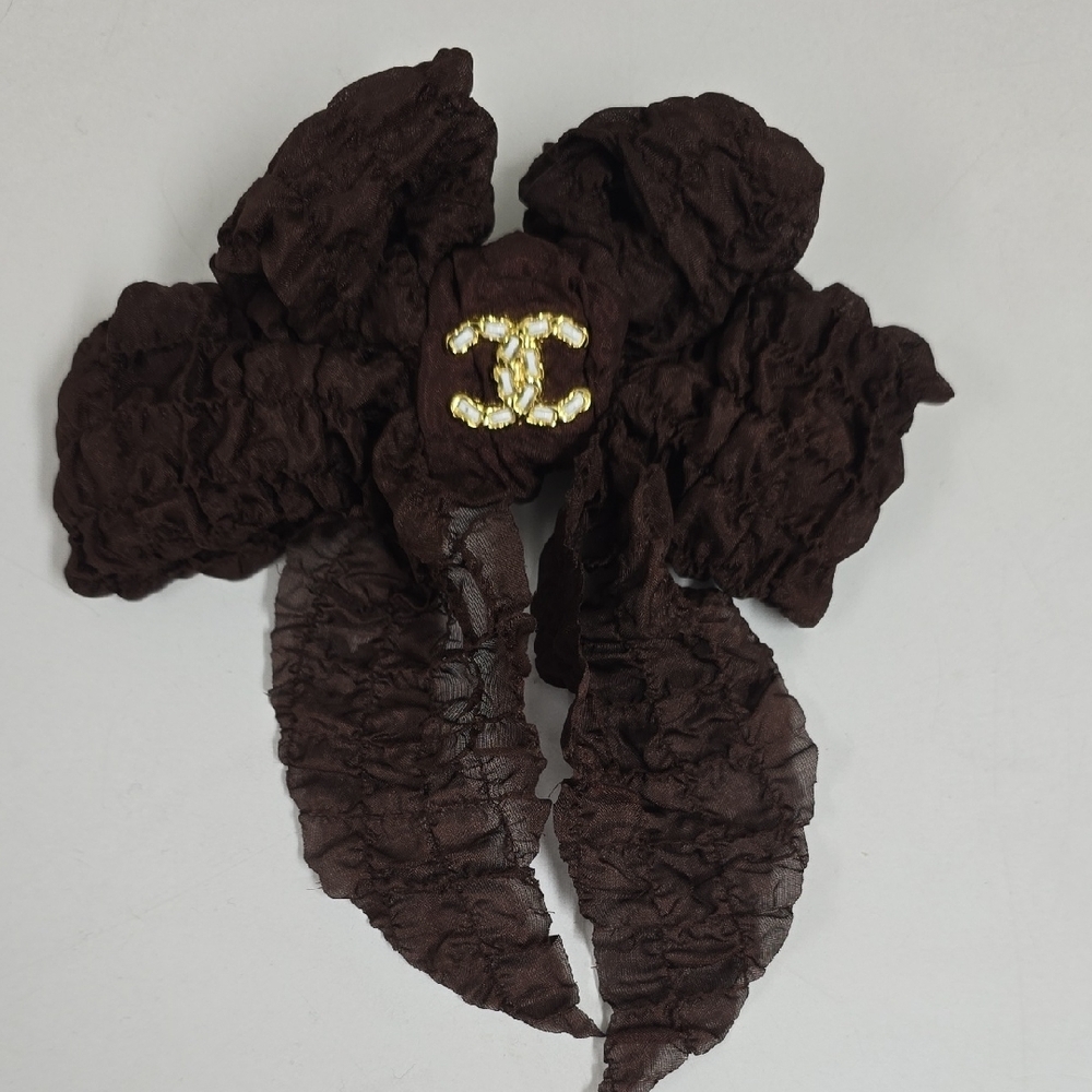 Brown Floral Hair Clip with Gold Accent